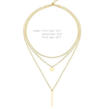 Layered Necklace Pendant Handmade Dainty Choker Bar Layering Long Necklace for Women(Silver) - color: Gold
