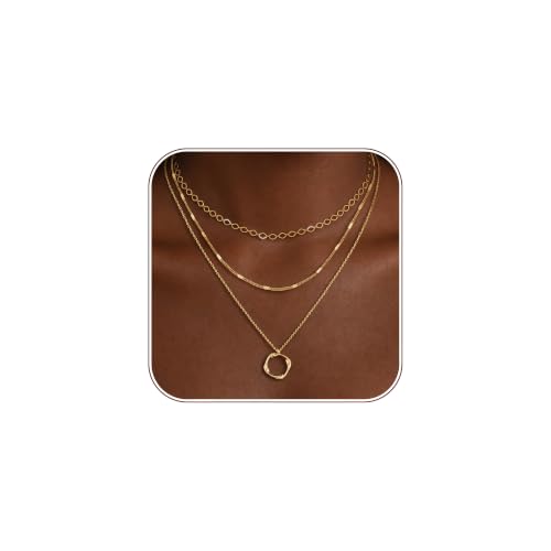14K Gold Silver Plated Layered Necklaces for Women Trendy | Necklaces for Women Trendy, Stackable Dainty Chain Necklace, Beach Cute Fashion Pendant Choker Necklace, Jewelry Set Gifts - color: 3PCS / Twisted Circle & 2 Chains