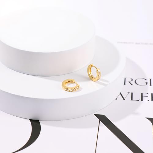 micuco 3 Pairs Small Hoop Earrings Tiny Cartilage Earrings for Women Men | Cubic Zirconia Earrings Huggie Hoop Ear Piercing Earrings for 8mm 10mm 12mm - color: 13# Gold 8mm