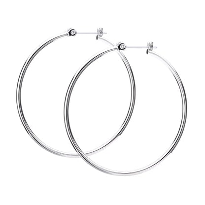 LOKUMI Resin Post Hoop Earrings | Hypoallergenic & Nickel-Free | Made in Japan | Available in 6 sizes and 3 finishes: Silver, 24K Gold, and Pink Gold - color: 40mm silver plated