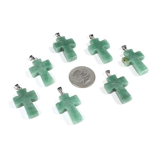 Justinstones 32mm Gemstone Carved Cross Reiki Chakra Pendant With Stainless Steel Necklace 22 Inch - color: Green Aventurine