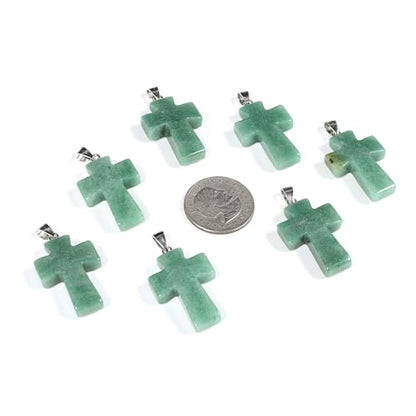 Justinstones 32mm Gemstone Carved Cross Reiki Chakra Pendant With Stainless Steel Necklace 22 Inch - color: Green Aventurine