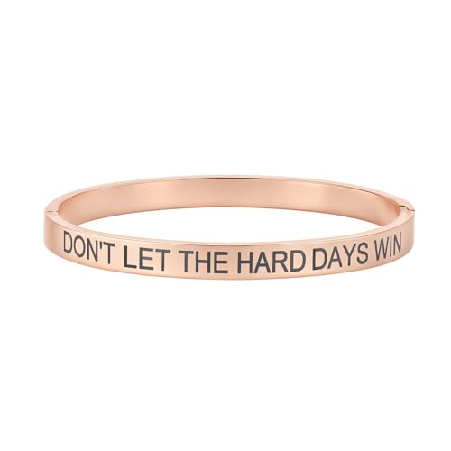 Inspirational Christian Bracelet for Women, Oval Engraved Bible Verse Love Bangle Cuff, Faith Scripture Jewelry, Religious Encouragement Gift for Mom Daughter Sister Friend - color: DON'T LET THE HARD DAYS WIN-Oval Bangle Rose Gold