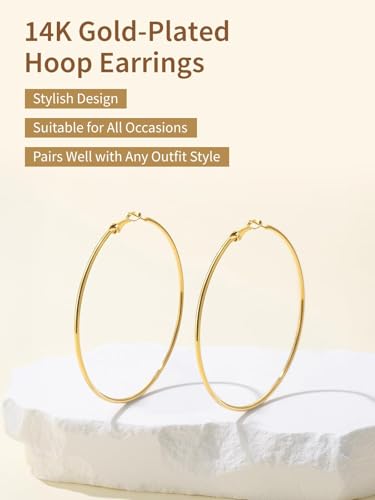 FindChic Thin Hoop Earrings for Women,Silver/Black/Gold Plated 20-100mm - color: Gold, size: 80mm