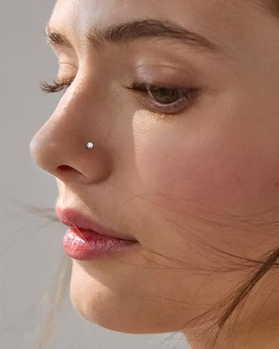 2PCS 20G/18G/16G Titanium Flat Back Nose Studs Internally Thread Cartilage Earring Studs Clear CZ Helix Tragus Earrings for Women Medusa Labret Stud Conch Piercing Jewelry Hypoallergenic - size: 1.2*8mm