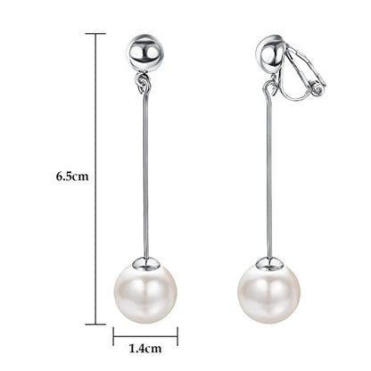 Yoursf Gold Pearl Dangle Clip On Earrings For Women Hypoallergenic White Pearl Drop Earrings 18K Gold Plated Non Pierced Ears Pearl Drop Earrings Fashion Jewelry - style: Ivory Pearl Clip Earrings