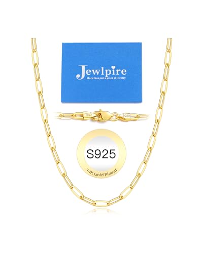 Jewlpire 14K Gold Plated 925 Sterling Silver Paperclip Chain Necklace for Women, 4mm 5mm Shiny & Sturdy Women's Chain Necklaces 16 18 20 22 24 26 Inch - color: 5mm 14K Gold Plated, size: 26 Inch