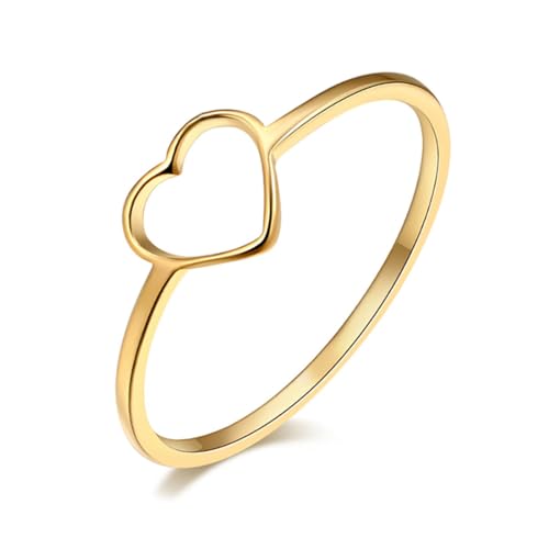 Love Plain Stacking Band Statement Wedding Promise Ring For Women | Stainless Steel, Cute Hollow Heart Design,Waterproof,Tarnish Resistant,Gift For Mother’s Day, Valentine’s Day, Christmas - color: Gold