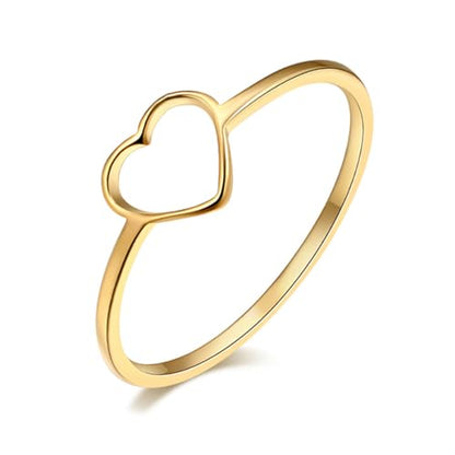 Love Plain Stacking Band Statement Wedding Promise Ring For Women | Stainless Steel, Cute Hollow Heart Design,Waterproof,Tarnish Resistant,Gift For Mother’s Day, Valentine’s Day, Christmas - color: Gold