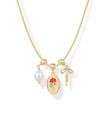 PAVOI 14K Gold Plated Dainty Necklace with Removable Charms Set for Women | 2 and 3-Pack Small Motif & Mantra Pendants, Adjustable Chain Gold Charm Necklace, Cute Jewelry Gifts - style: Vintage Pack