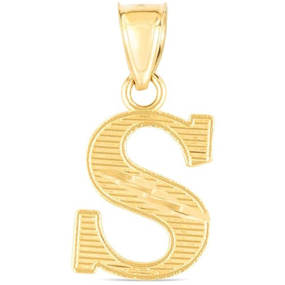 Floreo 10k Yellow Gold 0.45" Personalized Lighting Alphabet Letter A - Z Initial Charm Pendant with optional Extendable Chain Necklace - size: Pendant Only, style: - S -