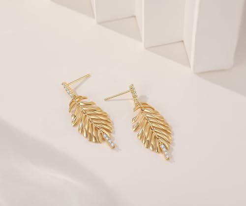 Sylph 14K 18K Gold Plated Chandelier Earrings for Women, Long Tassel Earring Huggie, Silver Leaf Dangle Drop Earrings, Dainty Bohemian Jewelry Gifts for Wedding Everyday Wear - color: D-Lightweight Feather Earrings Gold Plated