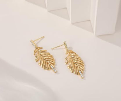 Sylph 14K 18K Gold Plated Chandelier Earrings for Women, Long Tassel Earring Huggie, Silver Leaf Dangle Drop Earrings, Dainty Bohemian Jewelry Gifts for Wedding Everyday Wear - color: D-Lightweight Feather Earrings Gold Plated