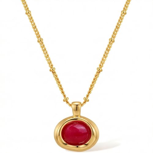 Jean Beau Gold Stone Pendant Necklaces for Women, Chunky Gemstone Dangle Necklace Wedding Prom Fashion Jewelry Gift - color: Fuchsia