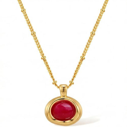 Jean Beau Gold Stone Pendant Necklaces for Women, Chunky Gemstone Dangle Necklace Wedding Prom Fashion Jewelry Gift - color: Fuchsia