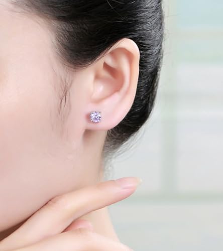 Adabele Authentic Sterling Silver Birthstone Stud Earrings 6mm 8mm Cubic Zirconia Imitation Diamond Gemstone Hypoallergenic Nickel Free Tarnish Resistant Women Fine Jewelry - color: June, size: 6mm/0.84 Carat