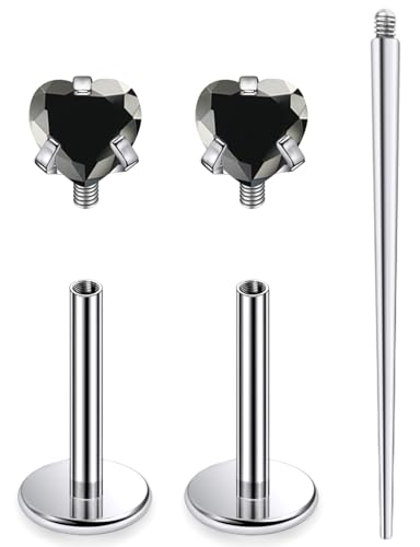 20G 18G 16G Astm F136 Titanium Internal Thread Flat Back Earrings Nose Studs Tragus Helix Conch Cartilage Lobe Earrings Medusa Labret Snake Bite Monroe Lip Ring Piercing Jewelry For Women Men - color: Black, size: 18G-8MM Bar-CZ 3MM