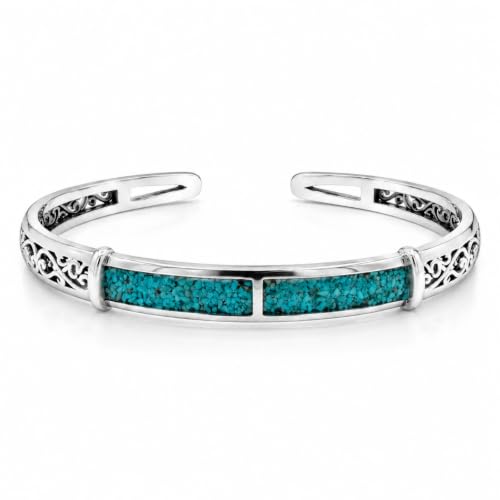 Native American Genuine Turquoise Cuff Bracelet for Women, 925 Sterling Silver Turquoise Boho Bangle, Adjustable Open Cuff Fits 6-7.5 Inches - style: Crushed Turquoise