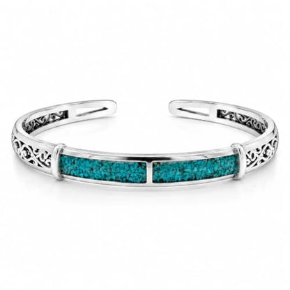 Native American Genuine Turquoise Cuff Bracelet for Women, 925 Sterling Silver Turquoise Boho Bangle, Adjustable Open Cuff Fits 6-7.5 Inches - style: Crushed Turquoise