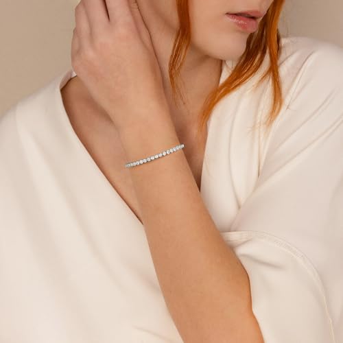 Yoosteel 14K-Gold-Plated/White-Gold-Plated Tennis Bracelet for Women,3mm CZ | Dainty Cubic Zirconia Bracelets,Classic Tennis Bracelet,Trendy Simple CZ Jewelry Gifts,6.5/7/7.5 Inch Bracelets - color: Bezel-14K-White Gold-Plated, size: 6.5