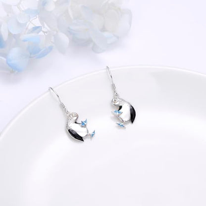 S925 Sterling Silver Cute Bird Earrings for Women Jewelry - color: White-Blue Footed Booby