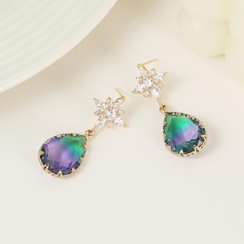 Crystal Earrings CXUEMH Teardrop Earrings for Women Blue and Green Dangle Earrings Elegant Earrings for Prom Emerald Green Earrings Formal Jewelry Crystal Drop Earrings - color: Style G