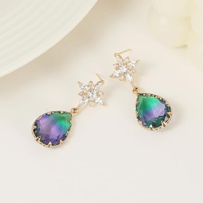 Crystal Earrings CXUEMH Teardrop Earrings for Women Blue and Green Dangle Earrings Elegant Earrings for Prom Emerald Green Earrings Formal Jewelry Crystal Drop Earrings - color: Style G