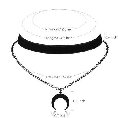 Gothic Layered Necklace, Black Velvet Choker with Dark Pendant | Soft Velvet Choker, Black Pendant, Layered Chain, Dark Academia Aesthetic, Alt Fashin Jewelry, Goth Gift for Women - style: Black Sailor Moon