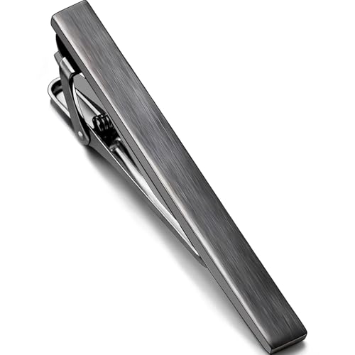 Brush Tie Clips for Men Gold Silver Black, Oahcizelm 2.36in Tie Bar & Pin | Solid Brass Tie Clips with Gift Box. Men's Accessories ideal for Business, Wedding, Formal Event, Husband, Boyfriend, Father - style: Gunmetal Black