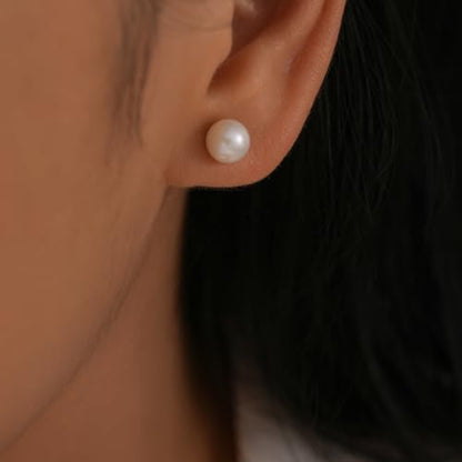 Valentine Gifts for Women Teen Girls, Small Round White Pearl Earrings,Handpicked AAAA Freshwater Pearl 4~7mm,Sterling Silver Stud Hypoallergenic Earrings For Women