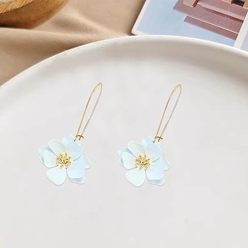 Bohemian Daisy Flower Matte Floral Long Petal Drop Dangle Earrings Layered Tiered for Women Chic Boho Wedding Jewelry - color: White