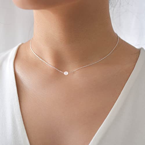 Pearl Necklaces for Women,14K Real Gold Plated Dainty Cute Pearl Necklace for Women Handmade Pearl Chain Necklace Everyday Jewelry Gift - color: Classic Style-One Pearl 8MM-Silver