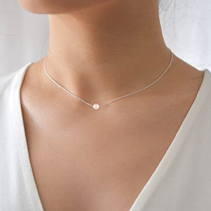 Pearl Necklaces for Women,14K Real Gold Plated Dainty Cute Pearl Necklace for Women Handmade Pearl Chain Necklace Everyday Jewelry Gift - color: Classic Style-One Pearl 8MM-Silver