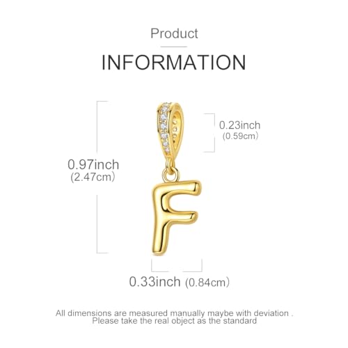 Hapour Gold Initial Letter Charms 925 Sterling Silver Alphabet Beads | 14K Gold Plated, A-Z Letter Charms, For Bracelets Necklace, Cubic Zirconia, DIY Dangle Pendant Beads, For Women Mom - color: Golden initial letter F