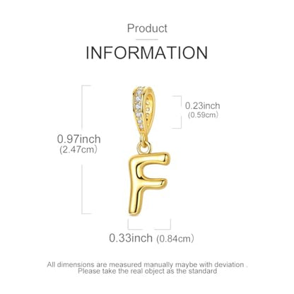 Hapour Gold Initial Letter Charms 925 Sterling Silver Alphabet Beads | 14K Gold Plated, A-Z Letter Charms, For Bracelets Necklace, Cubic Zirconia, DIY Dangle Pendant Beads, For Women Mom - color: Golden initial letter F