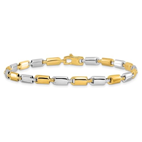 Diamond2Deal 14K Two-tone Gold Polished Fancy Rectangular Link Chain Bracelet 7.5"