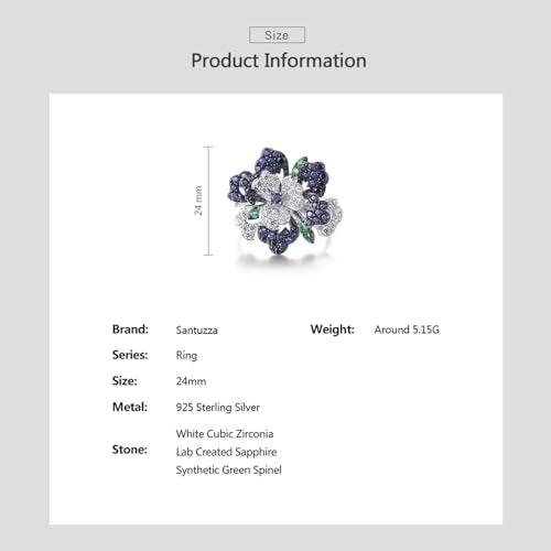 Santuzza Sterling Silver Gemstone Flower Ring for Women - color: [A]Peony-Blue & White
