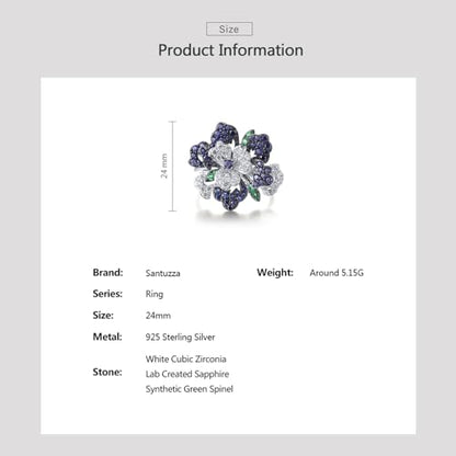 Santuzza Sterling Silver Gemstone Flower Ring for Women - color: [A]Peony-Blue & White