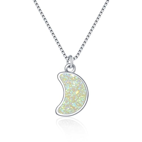 Adabele Natural Druzy Necklace Small Tiny Moon Gemstone Pendant 18 inch Sparkly Agate Stone Crystal Women Jewelry Tarnish Resistant Stainless Steel/Gold Plated Chain - color: Crystal AB druzy - stainless steel