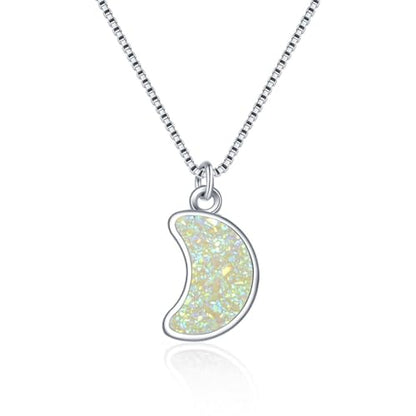 Adabele Natural Druzy Necklace Small Tiny Moon Gemstone Pendant 18 inch Sparkly Agate Stone Crystal Women Jewelry Tarnish Resistant Stainless Steel/Gold Plated Chain - color: Crystal AB druzy - stainless steel