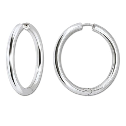 18K Gold Plated Sterling Silver Earrings for Women – Pure & Polished, Twist, Square, Hinged Tube, Abstract & Heart Shape Hoops – Lightweight, Hypoallergenic, Non-Tarnish Jewelry (Sizes: 3x35mm-46x30mm) - color: Silver, size: Hinged Tube (5x45mm)