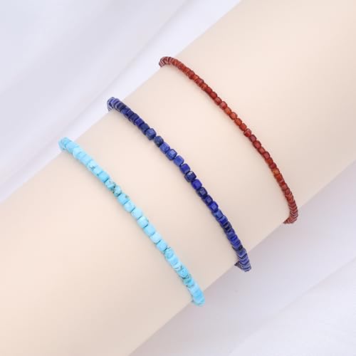 COAI Waterproof Anklet for Women, Square Crystal Beaded Anklet for Women, Red Carnelian/Turquoise/Lapis Lazuli - style: Turquoise