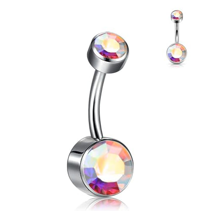 Titanium Floating Belly Button Rings 14G, ASTM F136 Implant-Grade Curved Barbell, Internal Thread with 6mm Teardrop Gems, Sparkle Navel Piercing Jewelry, 10mm/12mm Length - color: Silver-AB, size: 3/8"(10mm)