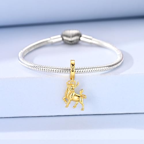 LAZA 925 Silver Charms for Bracelets and Necklaces Gold charms for Women | Summer Travel Party Lucky Zodiac Charms Clearance Pendant Beads Christmas Birthday Graduation Gift Jewelry for Women - color: Taurus