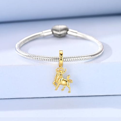 LAZA 925 Silver Charms for Bracelets and Necklaces Gold charms for Women | Summer Travel Party Lucky Zodiac Charms Clearance Pendant Beads Christmas Birthday Graduation Gift Jewelry for Women - color: Taurus