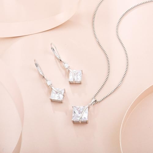 Square Princess Cut Necklace 925 Sterling Silver Solitaire Pendant Necklace Birthstone Jewelry Gifts for Women - color: 04 April - Zirconia