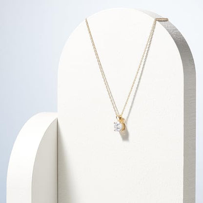 Amazon Essentials Plated Sterling Silver Cubic Zirconia Round Cut Solitaire Pendant Necklace, 18" - color: Yellow Gold, size: 8 mm
