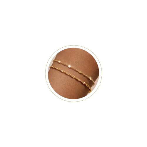 Moodear Gold Bracelets for Women, 2PCS Dainty 14K Gold Plated Link Chain | Waterproof Non Tarnish Jewelry, Adjustable Gold Plated Link & Bead Chain, Perfect for Daily Wear, Vacation Outfits & Gifts - color: gold-2