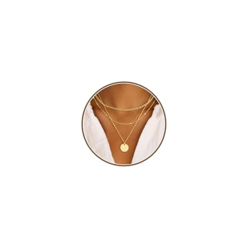 M MOOHAM Layered Gold Necklaces Stack for Women No Tarnish | 14K Gold Plated, Stackable Pendant Necklace Set, Snake Rope Cuban Paperclip Chain, CZ Coin Pendant, Dainty Jewelry Gifts - color: 3 Layered Cuban Thin Dot Coin Pendant-Gold