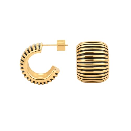 RENAIZ Bold Statement Hoop & Stud Earrings for Women – 14K Gold & Rhodium Plated Maximalist Jewelry, Chunky Geometric Boho Earrings, Hypoallergenic Non-Tarnish Trendy Gift - color: Yellow Gold, style: Chunky-Black